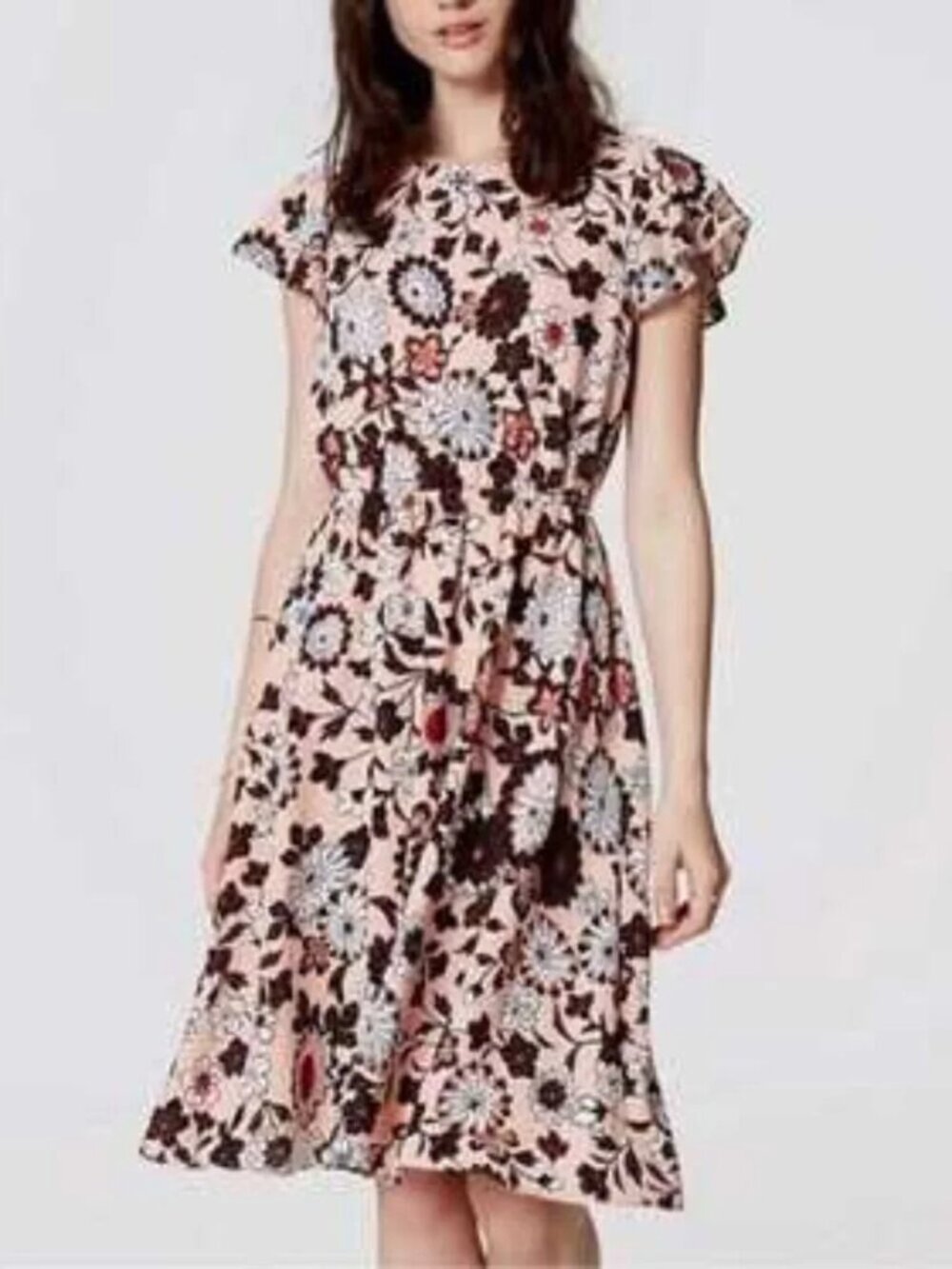 LOFT PEACH FLORAL DRESS LP
